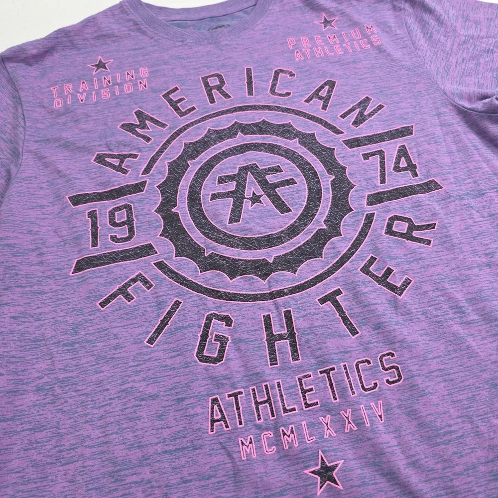 American Fighter‎ Mens Sz L Purple Pink Training T-Shirt UFC MMA Gym Workout EUC